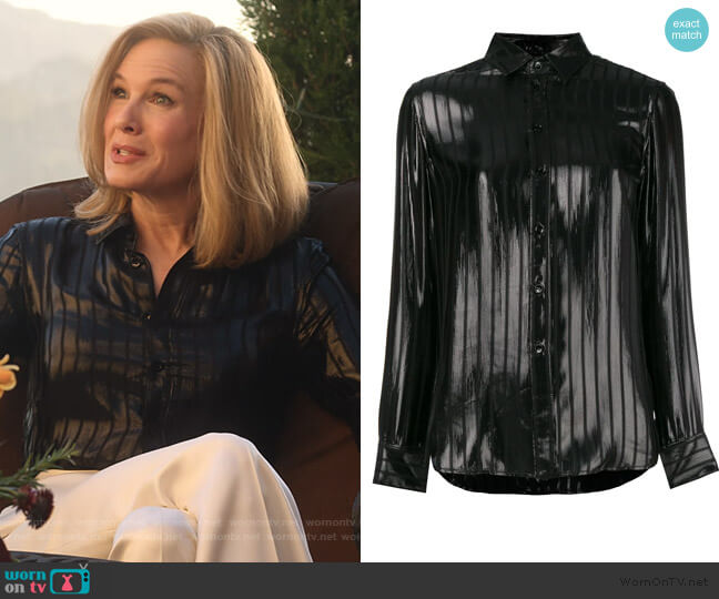 Saint Laurent Striped Patent Shirt worn by Anne Montgomery (Renee Zellweger) on What/If