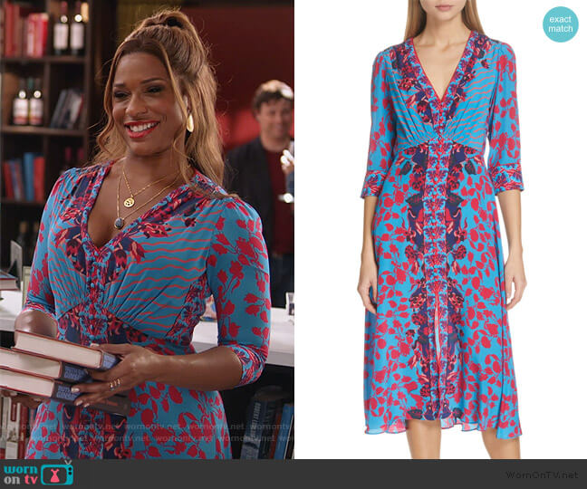Saloni Eve Floral Print Silk Dress worn by Poppy (Kimrie Lewis) on Single Parents