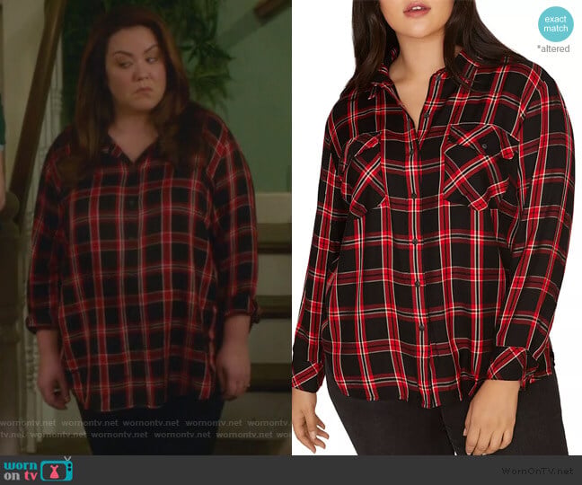 Sanctuary Curve Boyfriend Plaid Shirt worn by Katie Otto (Katy Mixon) on American Housewife