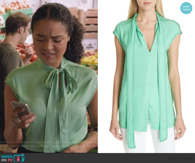 Sandro Tie Neck Blouse worn by Kat Edison (Aisha Dee) on The Bold Type