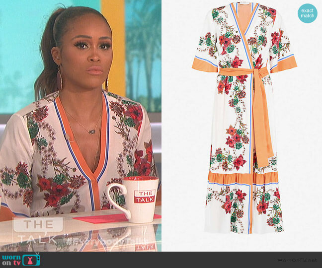 Sandro Floral-print silk wrap dress worn by Eve on The Talk