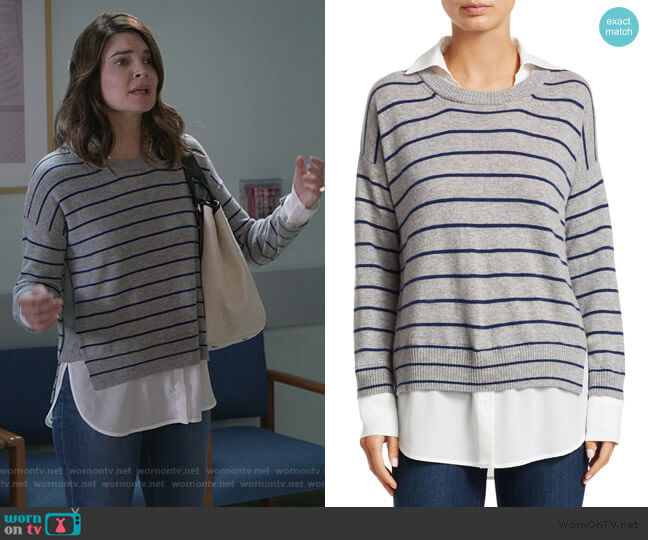 Scripted Wide Stripe Crewneck Sweater worn by Heather Hughes (Betsy Brandt) on Life in Pieces