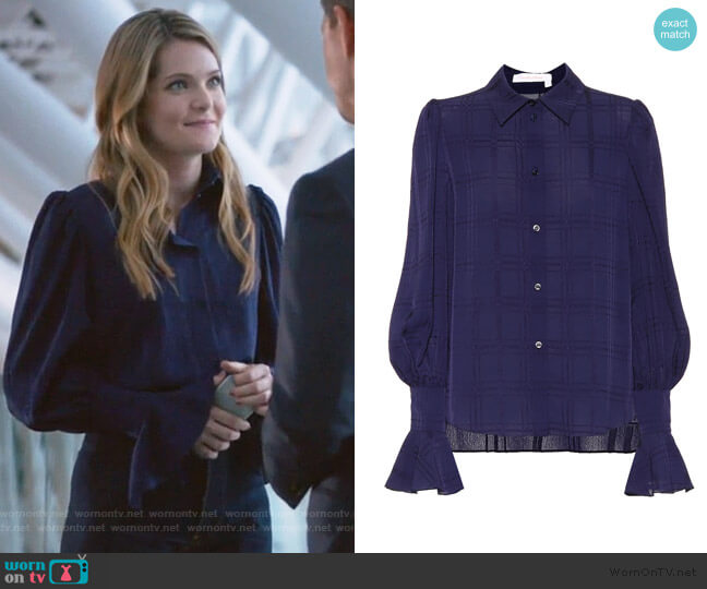 See by Chloe Plaid Crepe Shirt worn by Sutton (Meghann Fahy) on The Bold Type