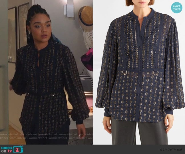 Self Portrait Fil coupé chiffon blouse worn by Kat Edison (Aisha Dee) on The Bold Type