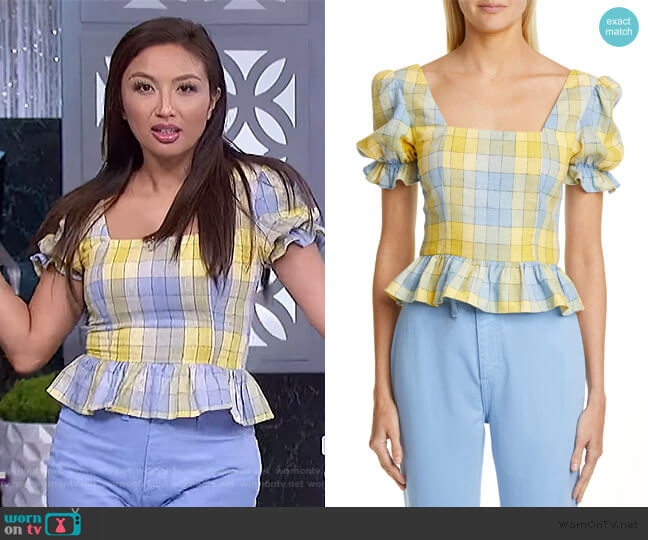 Staud Dock Puff Sleeve Cotton Top worn by Jeannie Mai on The Real