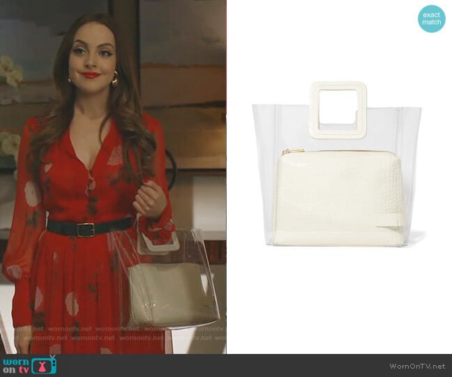 Staud Shirley PVC and Croc-effect Leather Tote worn by Fallon Carrington (Elizabeth Gillies) on Dynasty