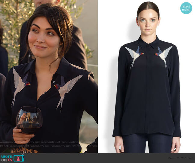 Stella McCartney Swallow Embroidered Shirt worn by Cassidy Barrett (Daniella Pineda) on What/If
