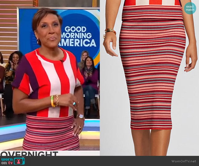 New York & Company Stripe Sweater Skirt - Gabrielle Union Collection worn by Robin Roberts on Good Morning America