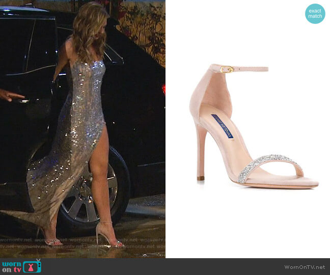Stuart Weitzman Nudist Song Suede Sandals worn by Hannah Brown on The Bachelorette