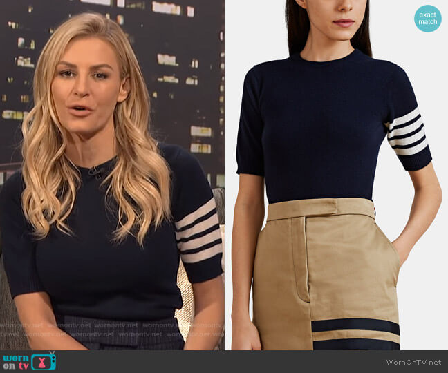 Thom Browne Block-Striped Fine-Gauge Knit Cashmere Sweater worn by Morgan Stewart on E! News