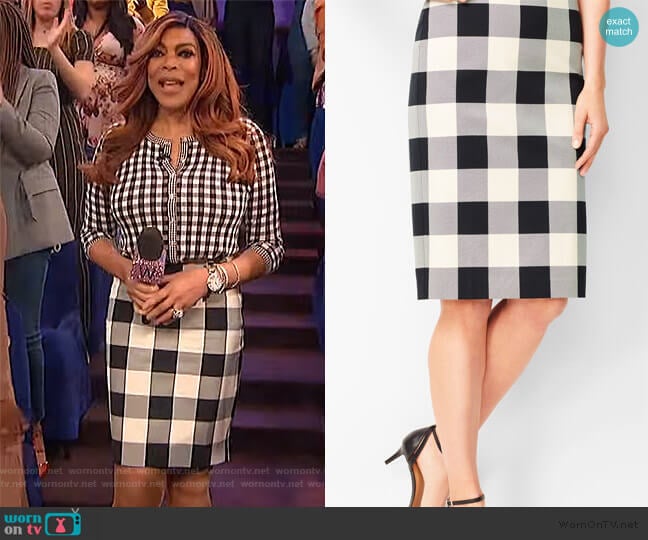 Talbots Twill Gingham Pencil Skirt worn by Wendy Williams on The Wendy Williams Show