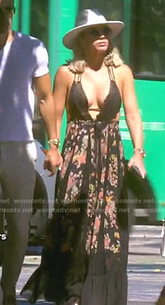 Teddi’s black floral maxi dress on The Real Housewives of Beverly Hills
