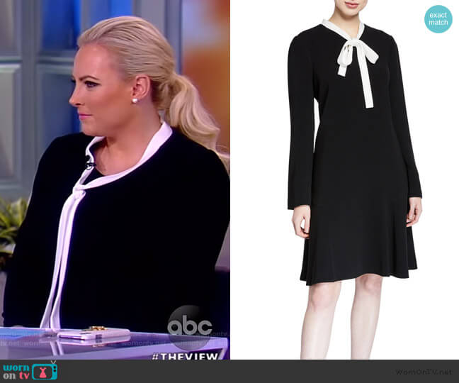 Rickie Freeman for Teri Jon Tie-Neck Crepe Dress with Pearly Trim worn by Meghan McCain on The View