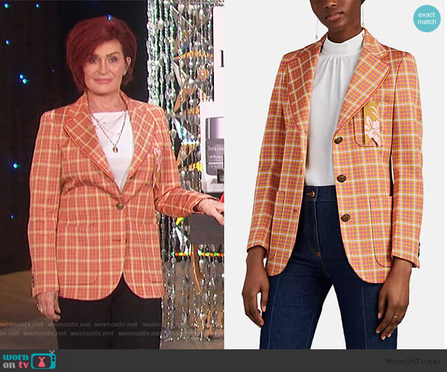 The Gigi Frida Checked Three-Button Blazer worn by Sharon Osbourne on The Talk