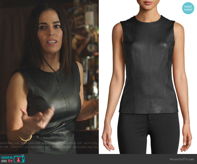 Theory Bristol Leather Modern Seamed C. Combo Shell worn by Susan Sampson (Ana Ortiz) on Whiskey Cavalier