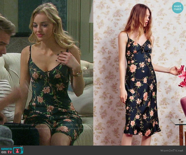 Urban Outfitters Betsy Satin Tie-Front Midi Dress worn by Claire Brady (Olivia Keegan) on Days of our Lives