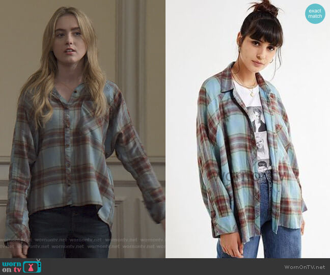 Urban Outfitters Brendan Drapey Flannel Button-Down Shirt worn by Allie Pressman (Kathryn Newton) on The Society