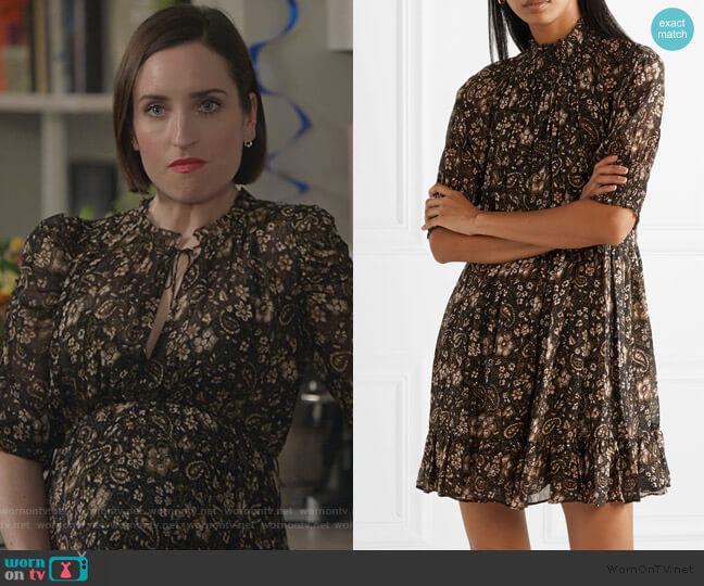 Ulla Johnson Josie smocked mini dress worn by Jennifer Short (Zoe Lister-Jones) on Life in Pieces
