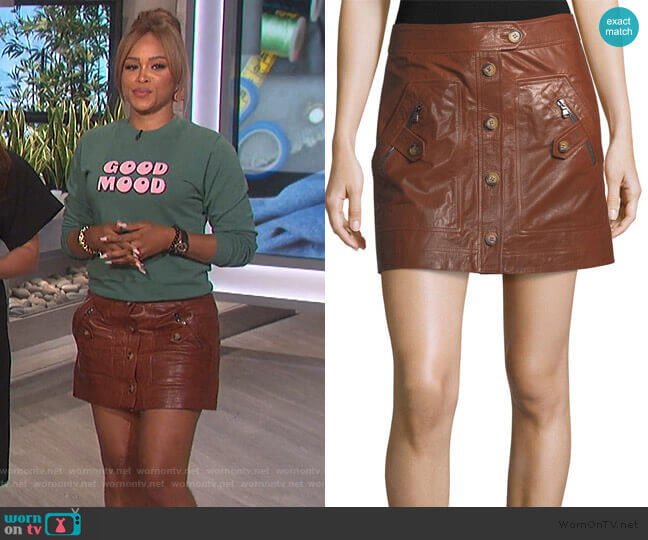 Veronica Beard Monroe A-Line Cargo Leather Skirt worn by Eve on The Talk