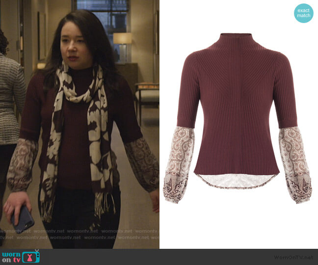 Veronica Beard Moon Ribbed Mixed media Sweater worn by Marissa Gold (Sarah Steele) on The Good Fight