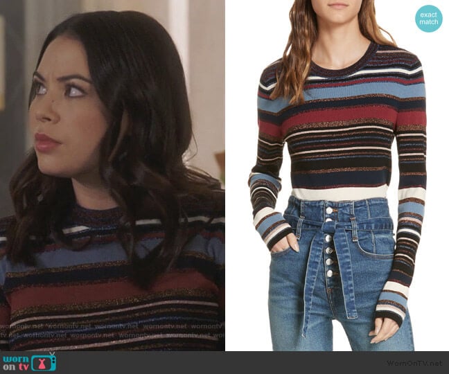Veronica Beard Palmas Sweater worn by Mona Vanderwaal (Janel Parrish) on Pretty Little Liars The Perfectionists