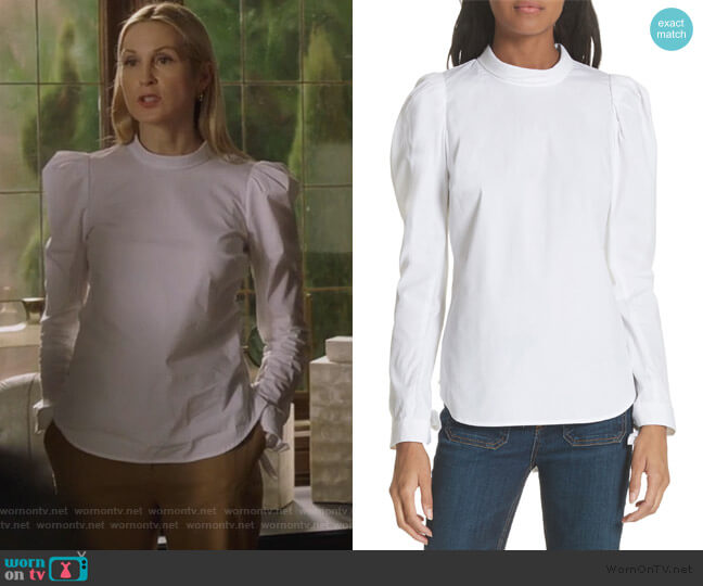 Veronica Beard Isabel Puff Sleeve Shirt worn by Clair Hotchkiss (Kelly Rutherford) on Pretty Little Liars The Perfectionists
