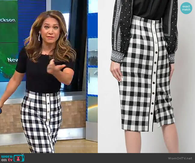 Veronica Beard Gingham Midi Skirt worn by Ginger Zee on Good Morning America