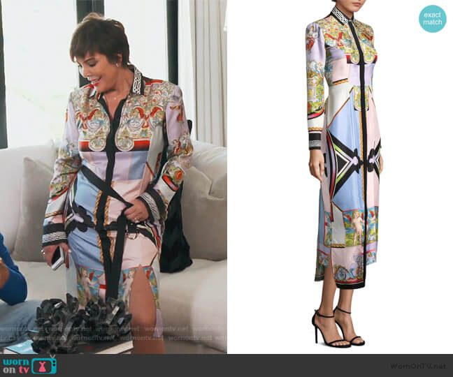 Versace Printed Silk Shirtdress worn by Kris Jenner on Keeping Up with the Kardashians