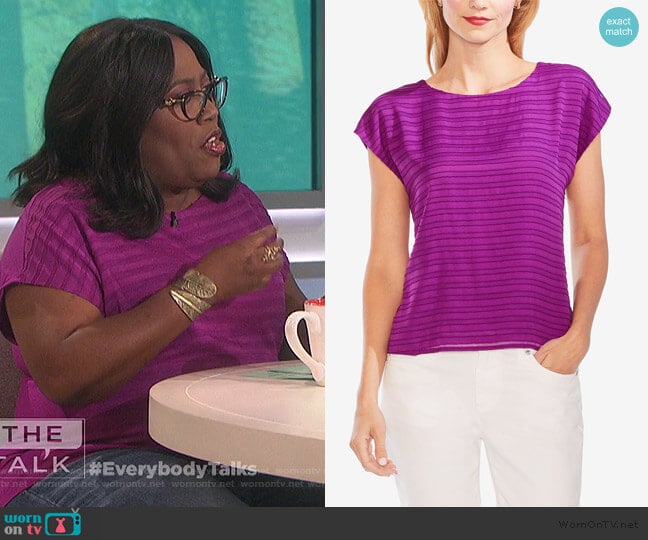 Vince Camuto Illusion-Stripe Cap-Sleeve Top worn by Sheryl Underwood on The Talk