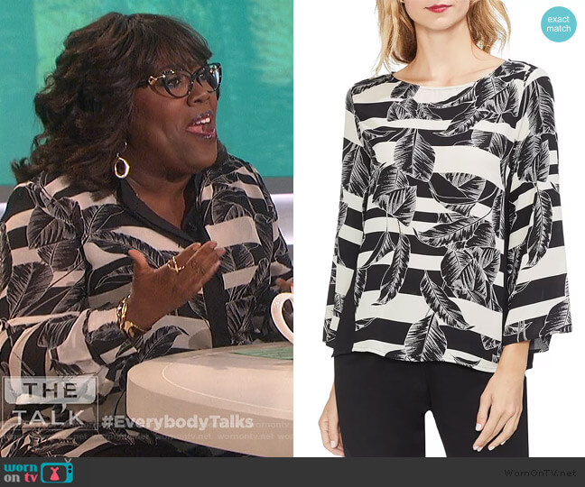 Vince Camuto Tropical Leaf Stripe Blouse worn by Sheryl Underwood on The Talk