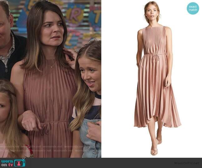 Vince Pleated Dress worn by Heather Hughes (Betsy Brandt) on Life in Pieces