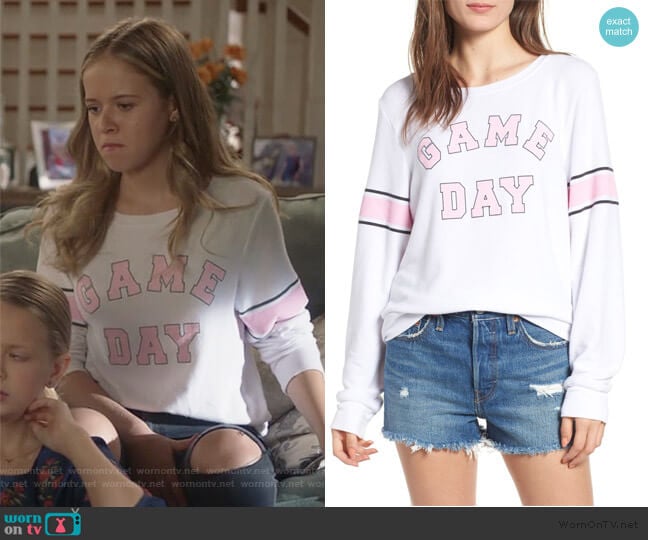 Wildfox Game Day Baggy Beach Jumper Sweatshirt worn by Samantha Hughes (Holly Barrett) on Life in Pieces