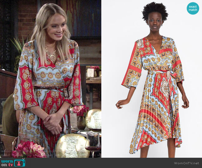 Zara Printed Pleated Dress worn by Abby Newman (Melissa Ordway) on The Young and the Restless
