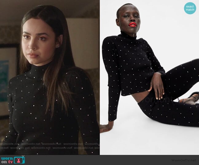Zara Embellished Top worn by Ava Jalali (Sofia Carson) on Pretty Little Liars The Perfectionists