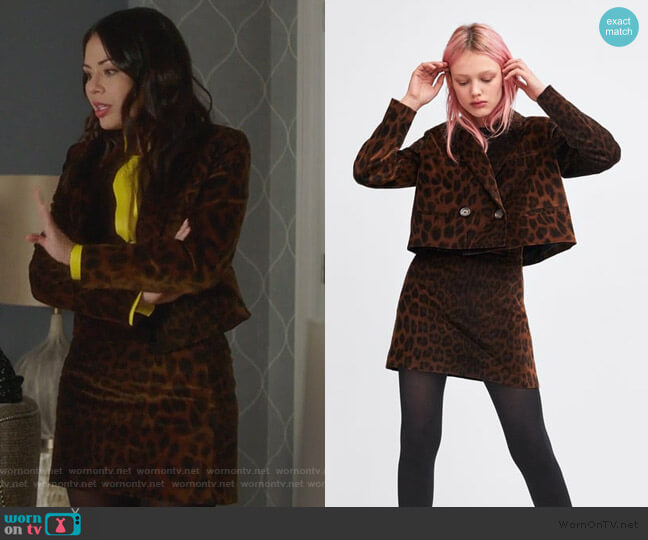 Zara Animal Print Blazer worn by Mona Vanderwaal (Janel Parrish) on Pretty Little Liars The Perfectionists