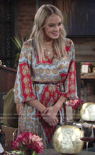 Abby’s scarf printed dress on The Young and the Restless