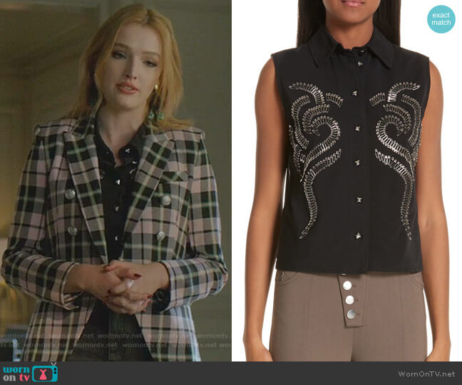 Alexander Wang Safety Pin Mesh Back Blouse worn by Kirby Anders (Maddison Brown) on Dynasty