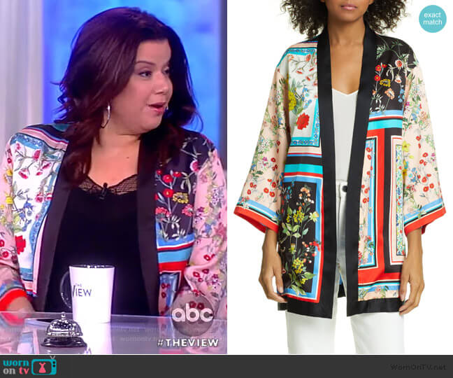 Alice + Olivia Koko Patchwork Print Open Front Jacket worn by Ana Navarro on The View