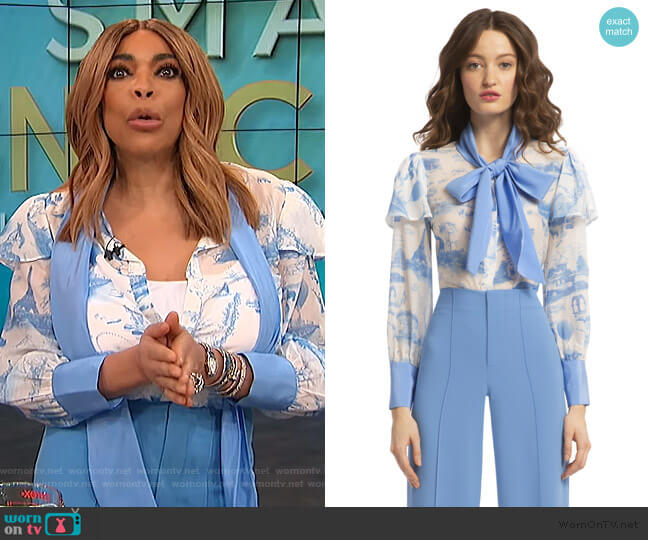 Alice + Olivia Talulah Ruffle Sleeve Blouse worn by Wendy Williams on The Wendy Williams Show