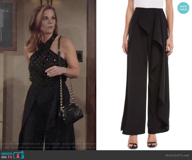 Alice + Olivia Verdell Slit Ruffle Wide-Leg Pants worn by Phyllis Newman (Gina Tognoni) on The Young and the Restless
