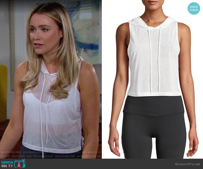 Alo Yoga Arrow Sheer Crop Tank Hoodie worn by Flo Fulton (Katrina Bowden) on The Bold and the Beautiful