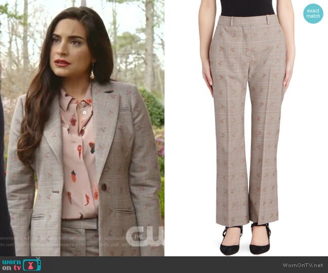 Altuzarra Alder Floral Check Trousers worn by Cristal Jennings (Daniella Alonso) on Dynasty