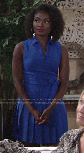 Ana’s blue pleated polo dress on The Young and the Restless