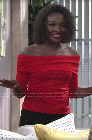 Ana’s red off-shoulder top on The Young and the Restless