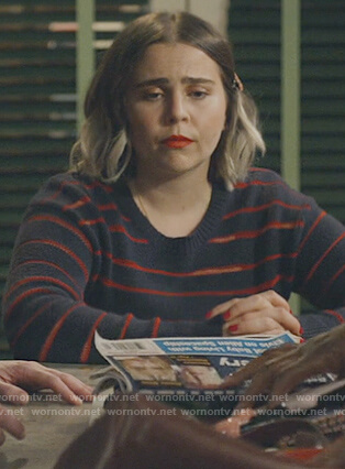 Annie’s navy sheer stripe sweater on Good Girls