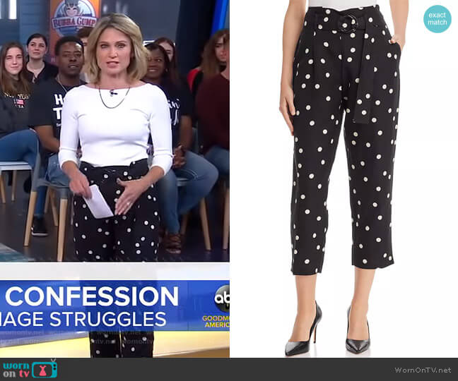 Aqua Belted Polka Dot Pants worn by Amy Robach on Good Morning America