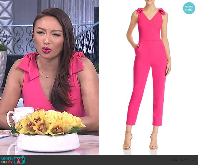 Aqua Bow Detail Jumpsuit worn by Jeannie Mai on The Real