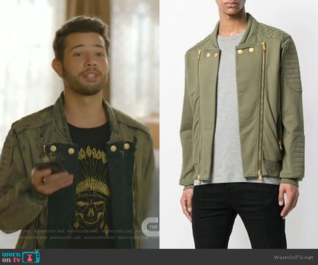 Pierre Balmain Double Zip Bomber Jacket worn by Sam Flores (Rafael de la Fuente) on Dynasty