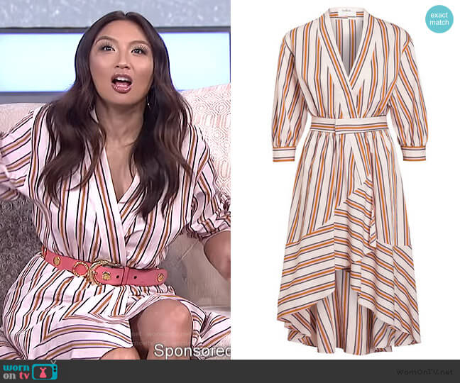 Ba&sh Nastasia Striped Wrap Dress worn by Jeannie Mai on The Real
