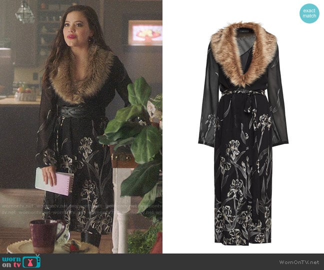 Bcbgmaxazria Metallic Floral Print Robe Dress worn by Maggie Vera (Sarah Jeffery) on Charmed